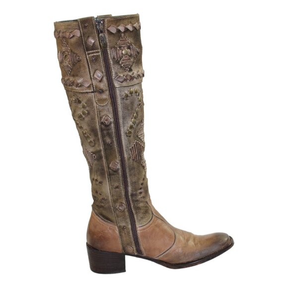 Mark Nason Lovell Vintage Tan Washed Leather Studded Boots, Size 5.5 - Picture 4 of 12